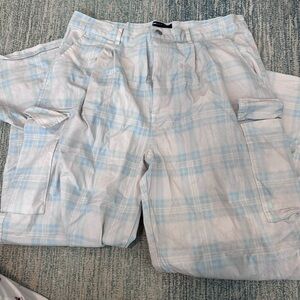 Light Blue Plaid Cargo Pants